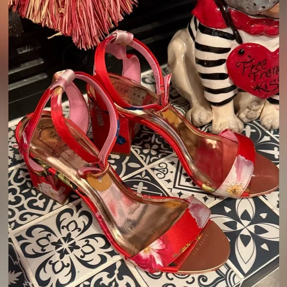 Ted Baker London Red Floral Heels - Picture 1 of 8